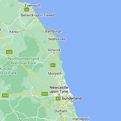 Map showing location of Amble (55.333330, -1.583330)