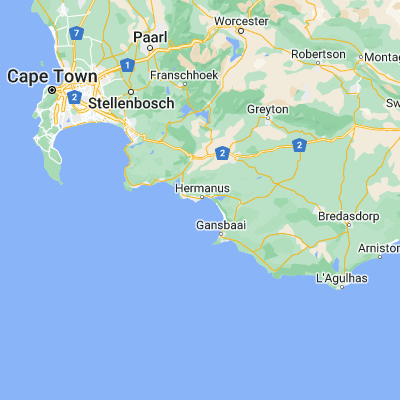 Map showing location of Hermanus (-34.418700, 19.234460)