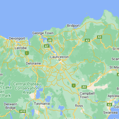Map showing location of Launceston (-41.438760, 147.134670)