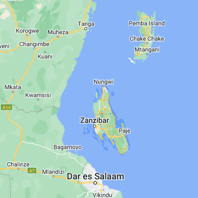 Map showing location of Mkokotoni (-5.873896, 39.255290)
