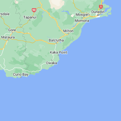 Map showing location of Nugget Point (-46.450000, 169.816670)