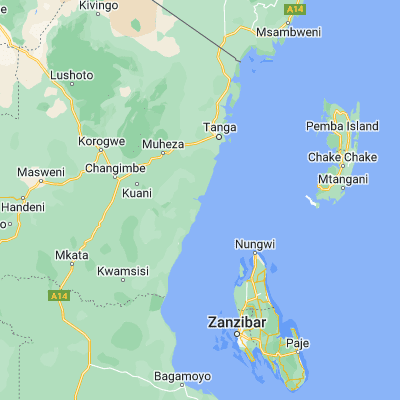 Map showing location of Pangani Bay (-5.433330, 39.000000)