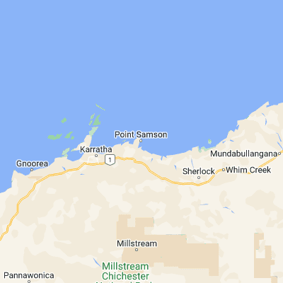 Map showing location of Point Samson (-20.628890, 117.192650)
