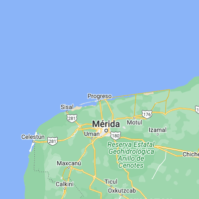 Map showing location of Progreso (21.283060, -89.661230)