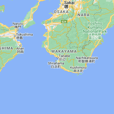 Map showing location of Tanabe (33.733330, 135.366670)