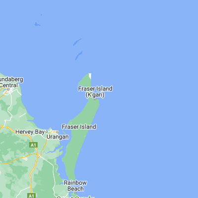 Map showing location of Fraser Island (-24.966670, 153.350000)