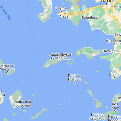 Map showing location of Ágios Kírykos (37.614720, 26.294440)