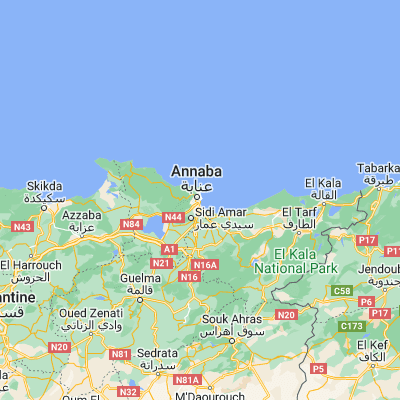 Map showing location of Annaba (36.900000, 7.766670)