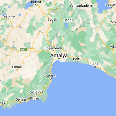 Map showing location of Antalya (36.908120, 30.695560)