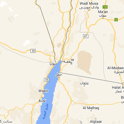 Map showing location of Aqaba (29.526670, 35.007780)