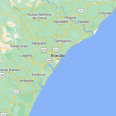 Map showing location of Aracaju (-10.911110, -37.071670)