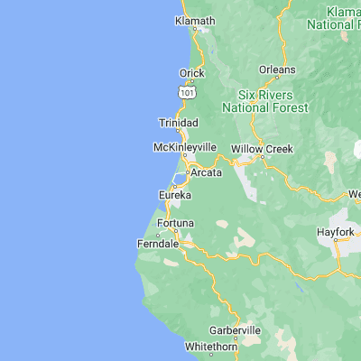 Map showing location of Arcata Bay (40.833180, -124.134510)