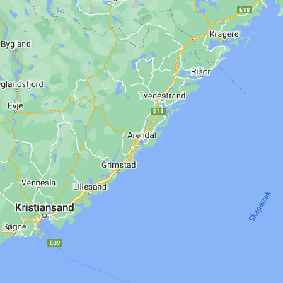 Map showing location of Arendal (58.461510, 8.772530)