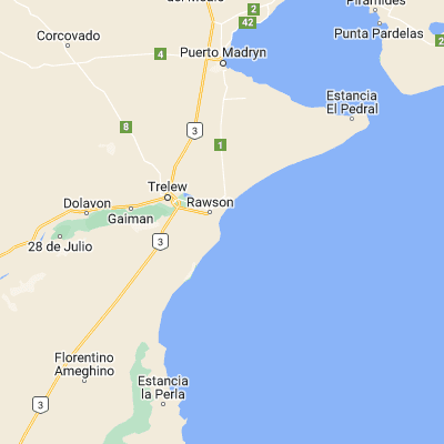Map showing location of Bahía Engaño (-43.332370, -65.043710)