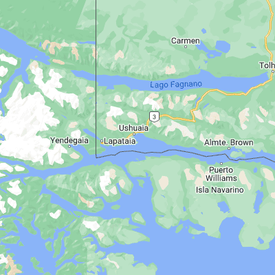 Map showing location of Bahía Ushuaia (-54.816670, -68.266670)
