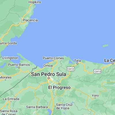 Map showing location of Baja Mar (15.883330, -87.850000)