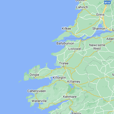 Map showing location of Ballyheige (52.383330, -9.833610)