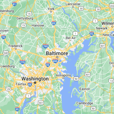 Map showing location of Baltimore (39.290380, -76.612190)