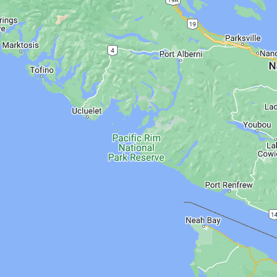 Map showing location of Bamfield (48.833060, -125.141360)