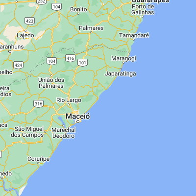 Map showing location of Barra de Santo Antônio (-9.404720, -35.507220)