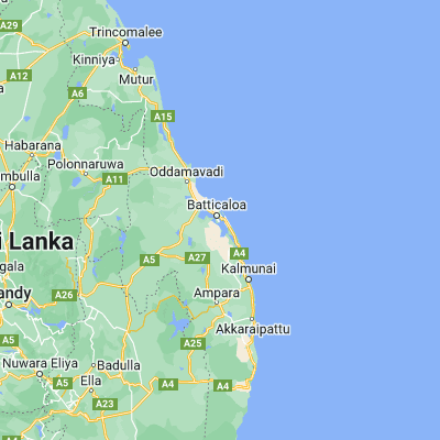Map showing location of Batticaloa (7.710200, 81.692400)
