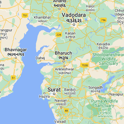 Map showing location of Bharūch (21.700000, 72.966670)