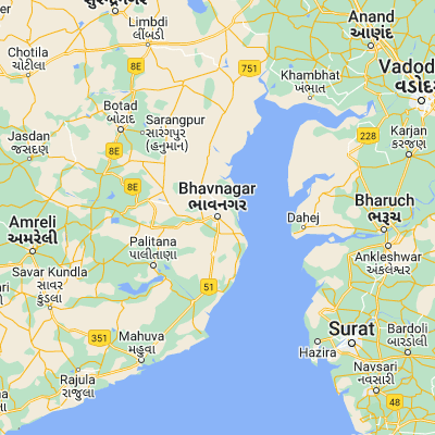 Map showing location of Bhāvnagar (21.766670, 72.150000)