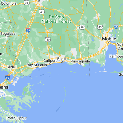 Map showing location of Biloxi (30.396030, -88.885310)