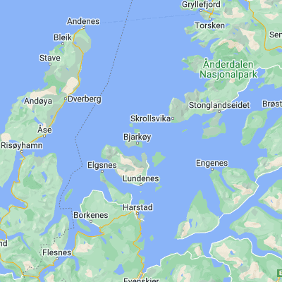 Map showing location of Bjarkøy (68.999940, 16.563920)