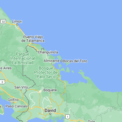 Map showing location of Bocas del Toro (9.333330, -82.250000)