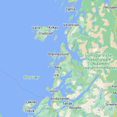 Map showing location of Brønnøysund (65.462500, 12.199730)