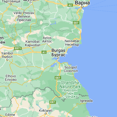 Map showing location of Burgas (42.506060, 27.467810)