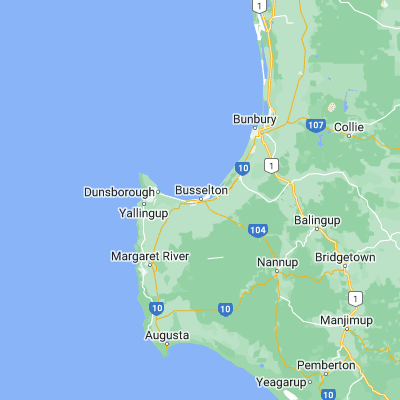 Map showing location of Busselton (-33.652490, 115.345500)