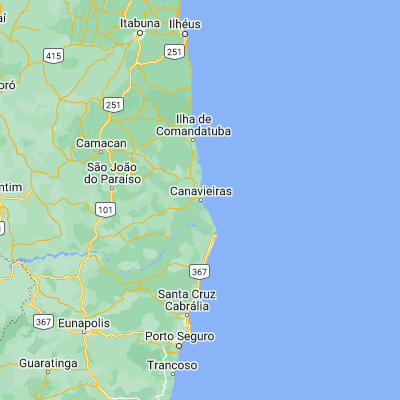 Map showing location of Canavieiras (-15.675000, -38.947220)