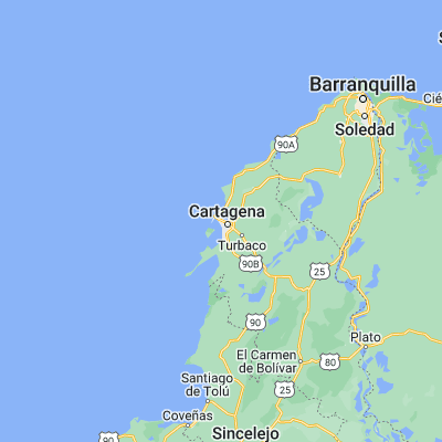 Map showing location of Cartagena (10.399720, -75.514440)