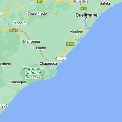 Map showing location of Chinde (Porto de) (-18.581110, 36.458610)