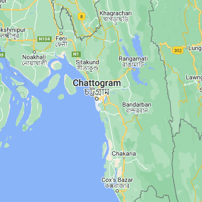 Map showing location of Chittagong (22.338400, 91.831680)