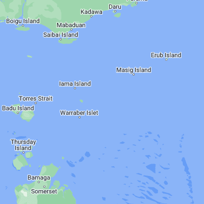 Map showing location of Coconut Island (-10.050000, 143.066670)