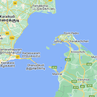 Map showing location of Delft Island (9.500000, 79.700000)