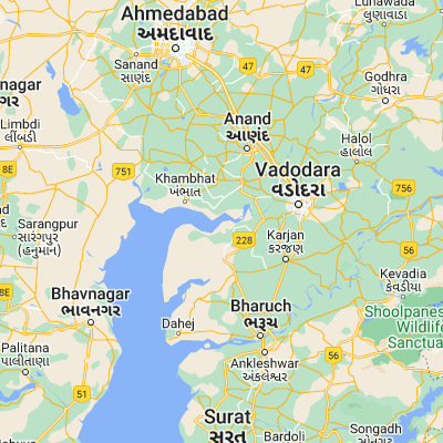 Map showing location of Dhuwaran (22.233330, 72.800000)