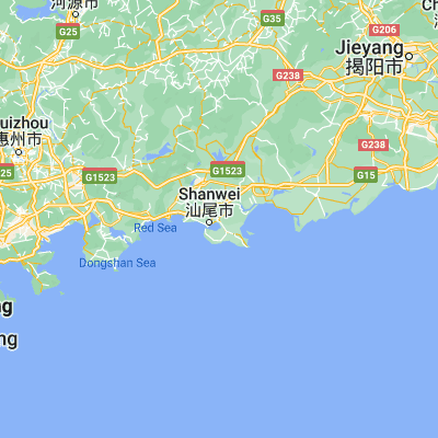 Map showing location of Dongyong (22.795770, 115.426350)