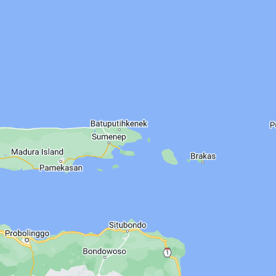 Map showing location of Dungkek Laok (-6.976900, 114.085400)