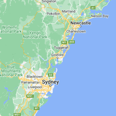 Map showing location of East Gosford (-33.433330, 151.350000)