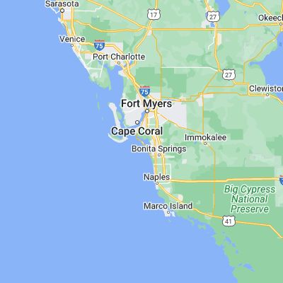 Map showing location of Estero Island (26.436750, -81.920370)