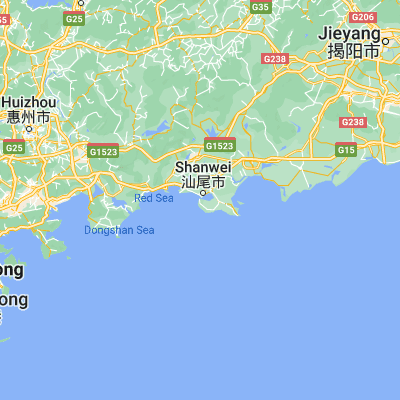 Map showing location of Fengshan (22.753840, 115.350880)