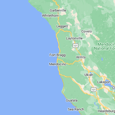 Map showing location of Fort Bragg (39.445720, -123.805290)