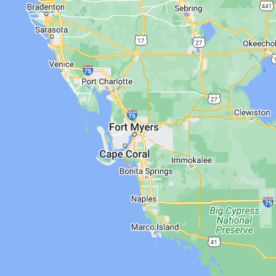 Map showing location of Fort Myers (26.621680, -81.840590)