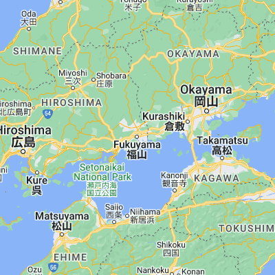 Map showing location of Fukuyama (34.483330, 133.366670)