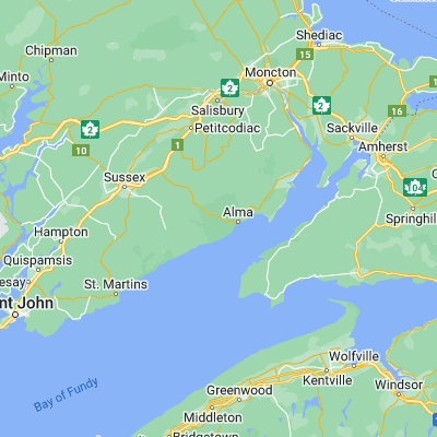 Map showing location of Fundy National Park (45.616860, -65.032080)