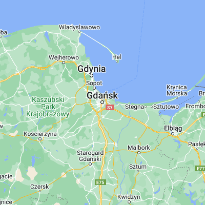 Map showing location of Gdańsk (54.352050, 18.646370)